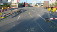 17.09.14 - Heute wurden die ersten Vorbereitungsarbeiten begonnen. Zwischen der roten und der gelben Linie entsteht die neue Mauer zur B 7