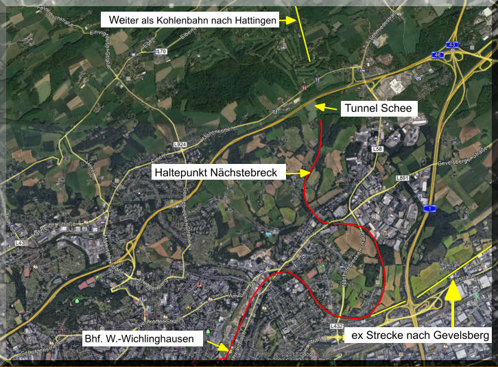 Weiter als Kohlenbahn nach Hattingen Haltepunkt Nchstebreck Bhf. W.-Wichlinghausen ex Strecke nach Gevelsberg Tunnel Schee
