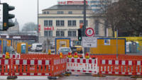 27.01.15 - Umleitungen wohin man schaut. Blick an der Morianstrae Richtung ex Busbahnhof.